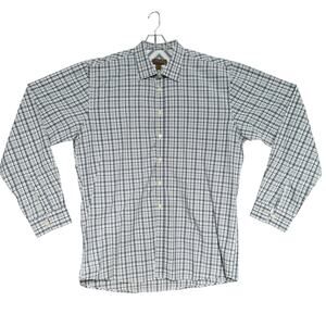 Blue Ponto Uomo Button Down Long Sleeve Casual Shirt Men 2XLT Gray White Plaid